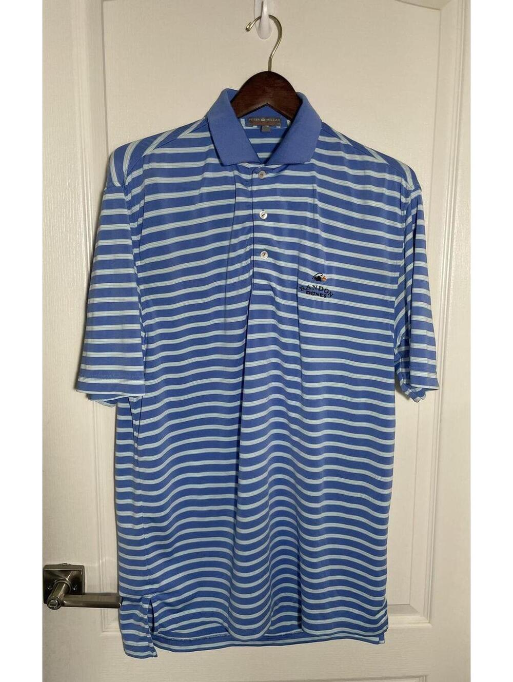 Peter Millar Men's Bandon Dunes Small Golf Shirt Short Sleeve blue stripe
